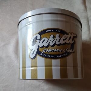 Garrett Popcorn Large Tin Container Signature Gold Stripes Chicago Tradition